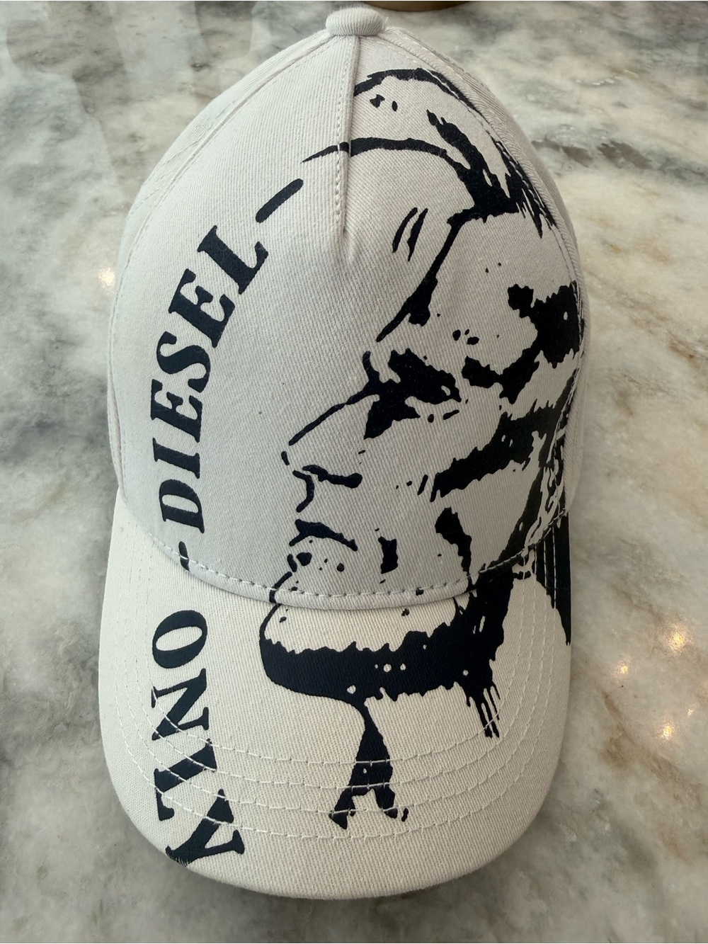Diesel Graphic Baseball Cap | White & Black | Size 02 Adjustable Unisex Y2K Rare